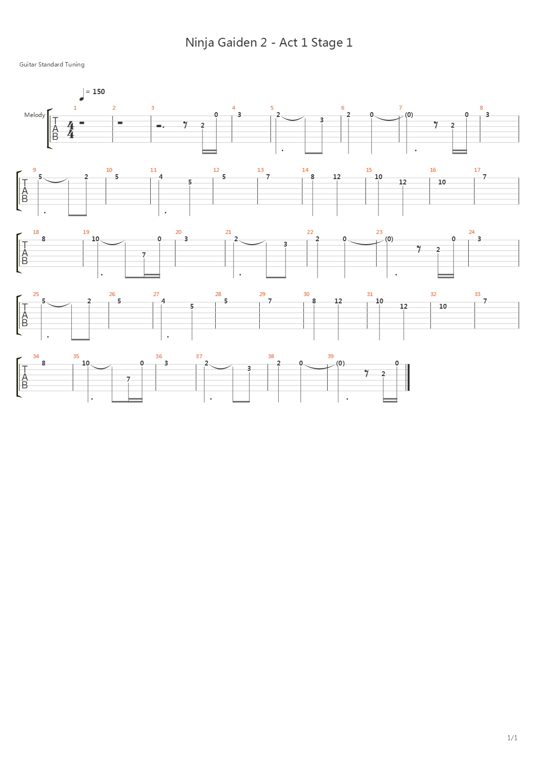 忍者龙剑传2 - Act 1 Stage 1吉他谱