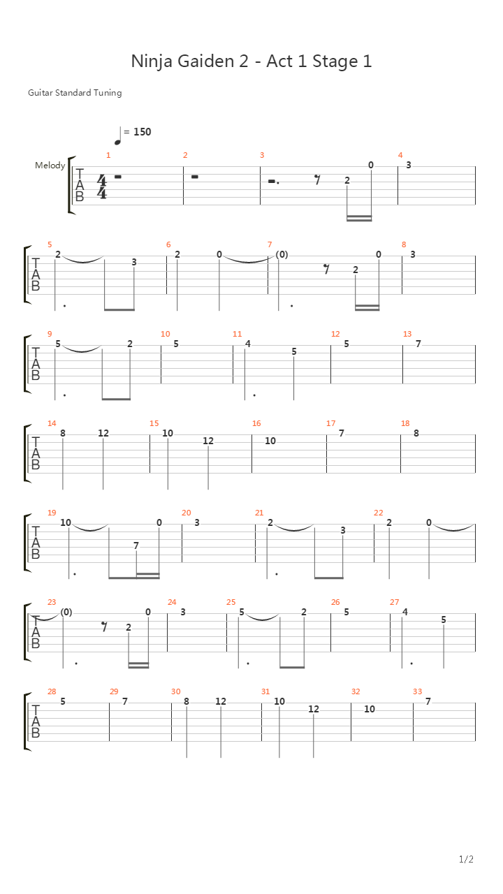 忍者龙剑传2 - Act 1 Stage 1吉他谱