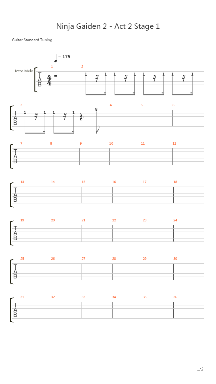 忍者龙剑传2 - Act 2 Stage 1吉他谱