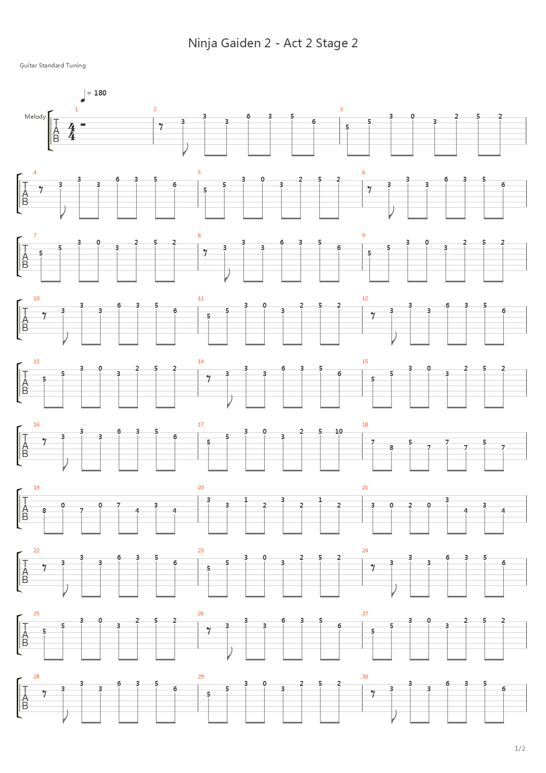 忍者龙剑传2 - Act 2 Stage 2吉他谱