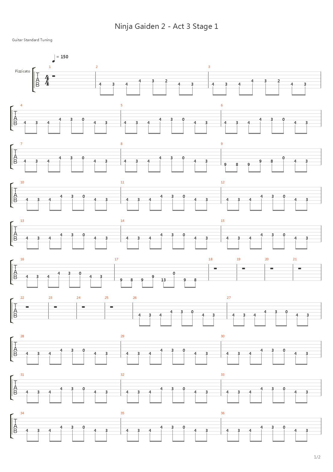 忍者龙剑传2 - Act 3 Stage 1吉他谱