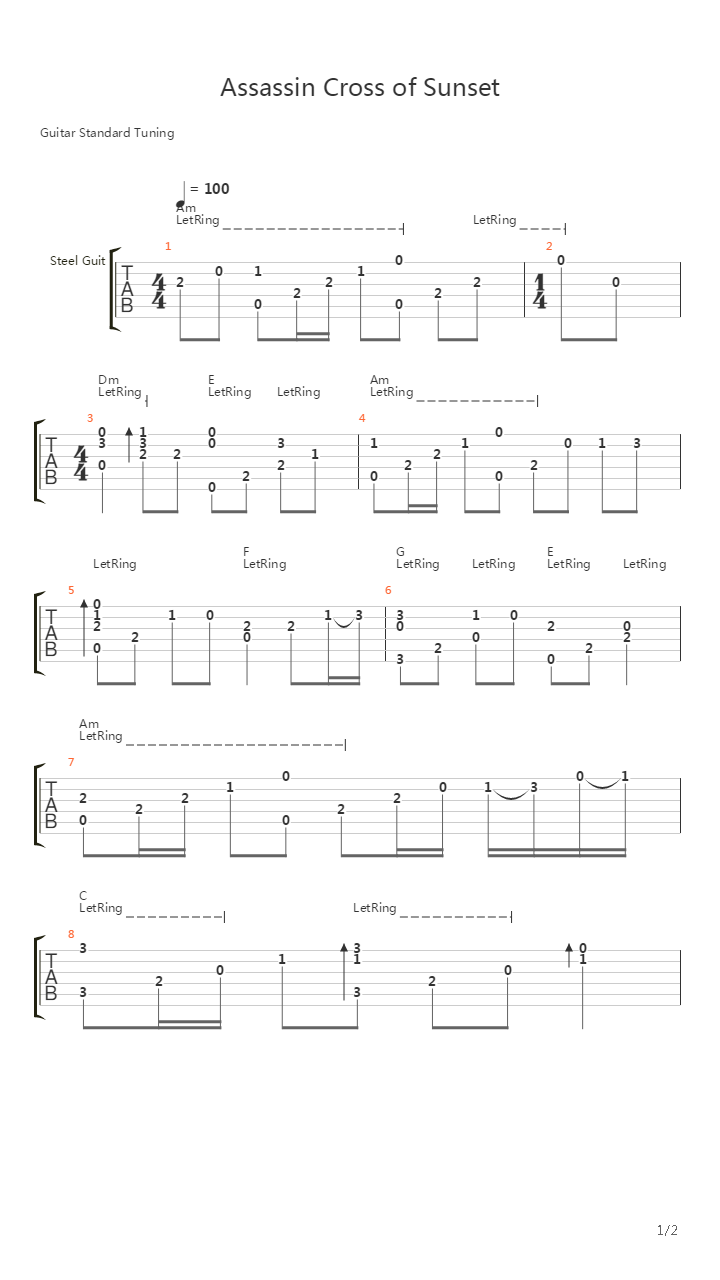 仙境传说 - Assassin Cross Sunset Theme吉他谱