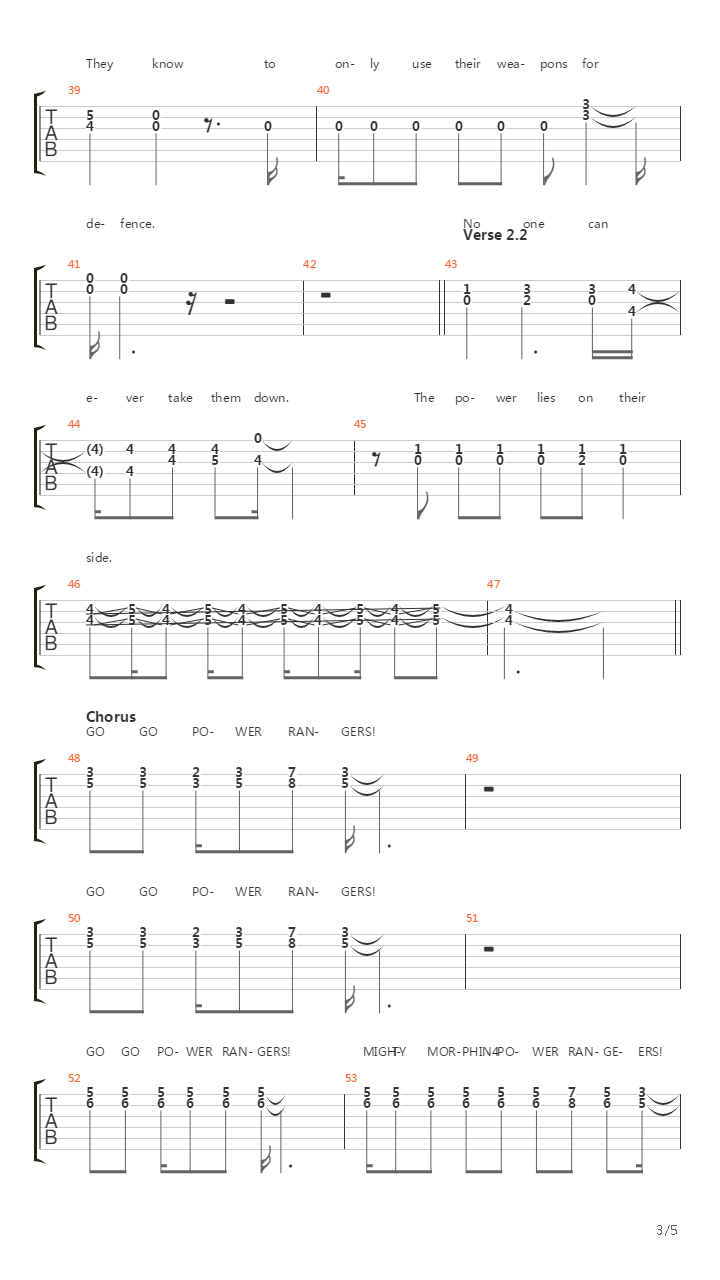 Mighty Morphin Power Rangers(恐龙战队) - Theme吉他谱