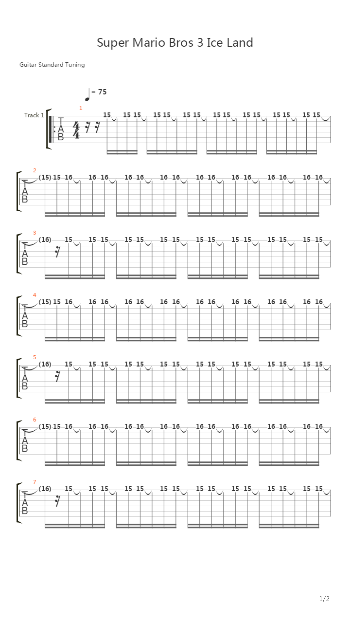 Super Mario Brothers 3(超级马里奥兄弟 3) - Ice Land吉他谱