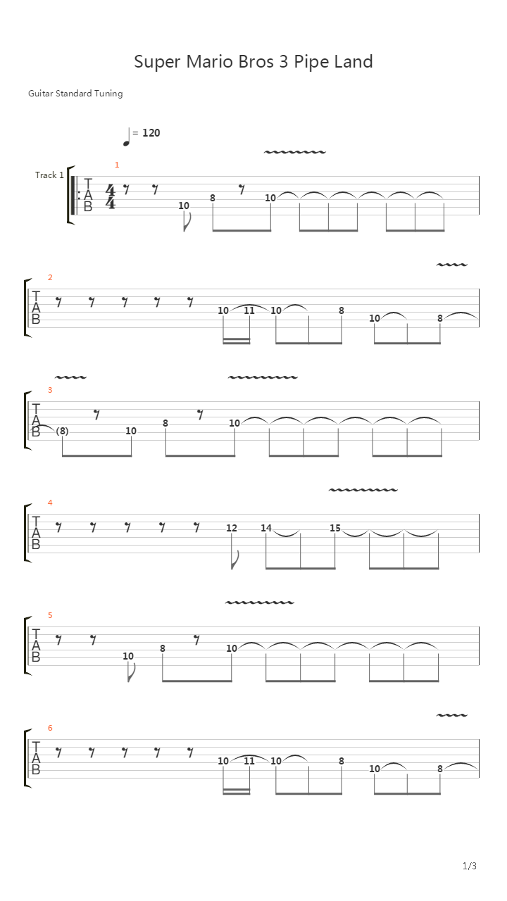 Super Mario Brothers 3(超级马里奥兄弟 3) - Pipe Land吉他谱