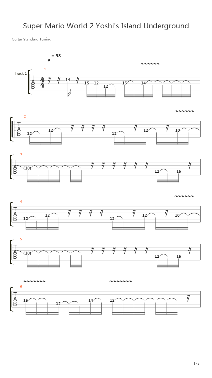 Super Mario World 2：Yoshi's Island(超级马里奥世界2：耀西之岛) -  Underground吉他谱