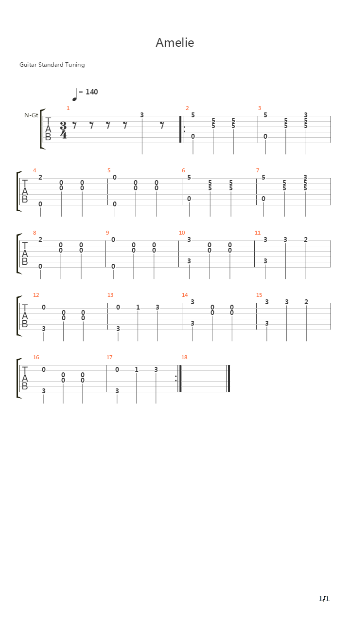 Amelie(《天使爱美丽》电影主题曲)吉他谱