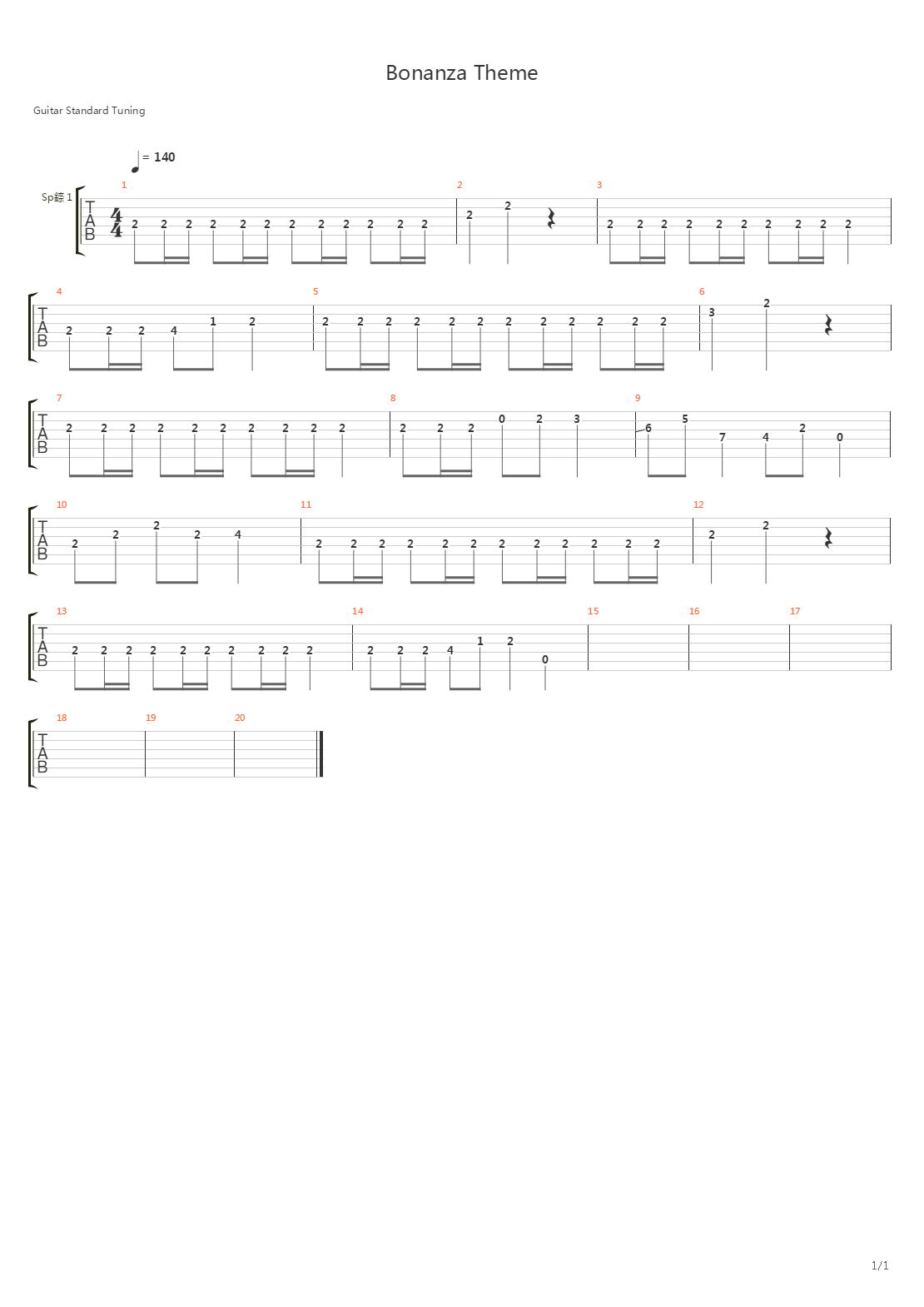 Bonanza - Theme吉他谱