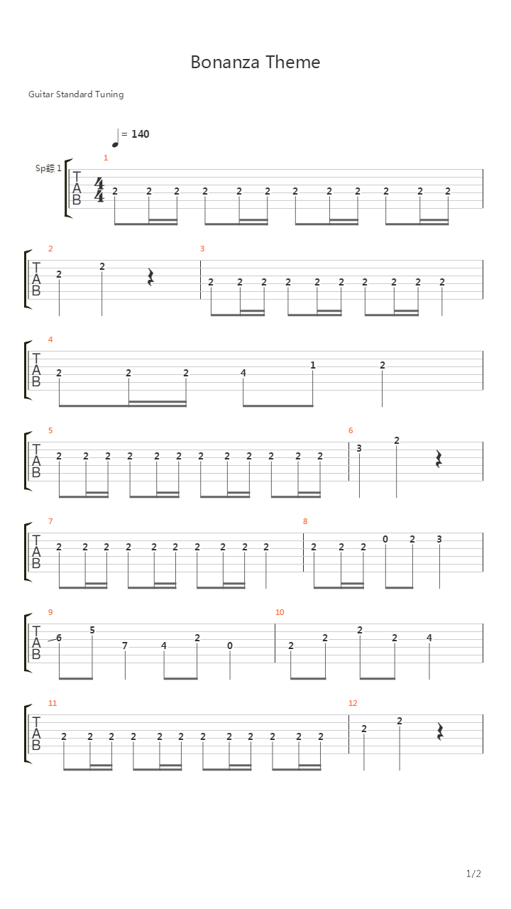 Bonanza - Theme吉他谱