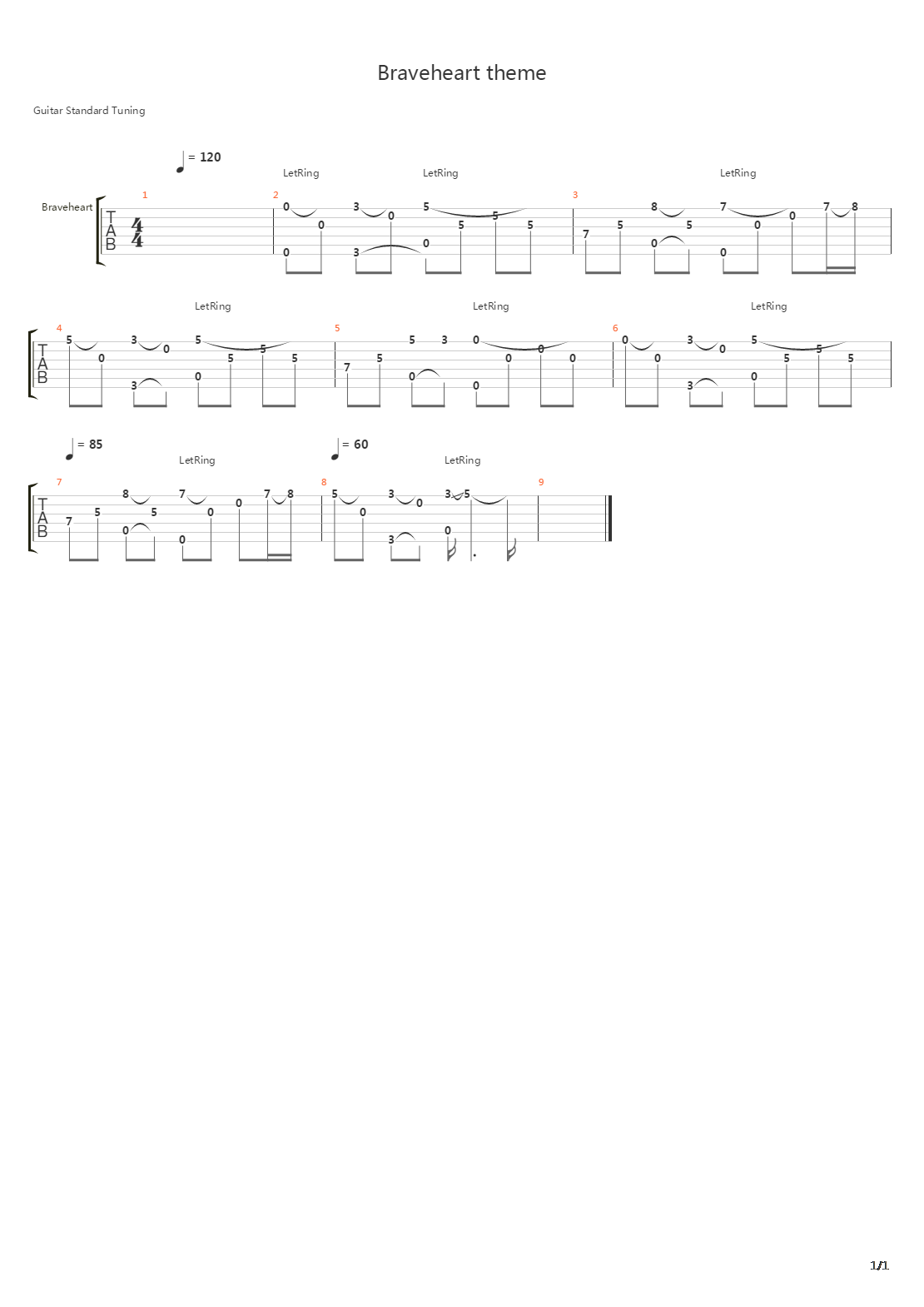 Braveheart(《勇敢的心》电影原声主题曲)吉他谱