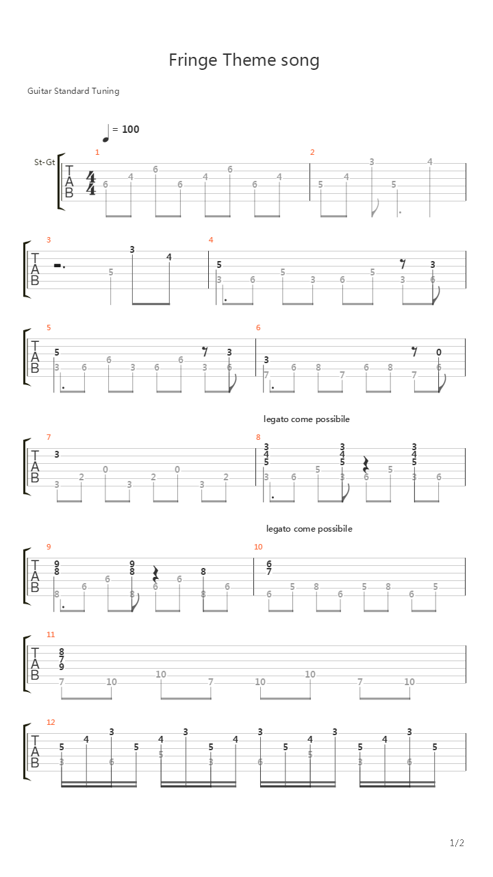 Fringe(《边缘危机》电视剧主题曲)吉他谱