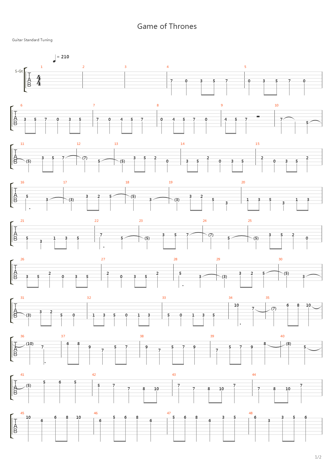 Game of Thrones(冰与火之歌：权利的游戏) - Theme吉他谱