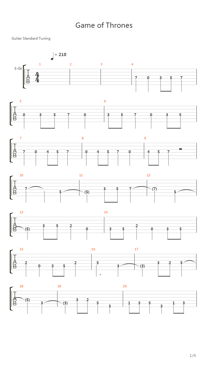 Game of Thrones(冰与火之歌：权利的游戏) - Theme吉他谱