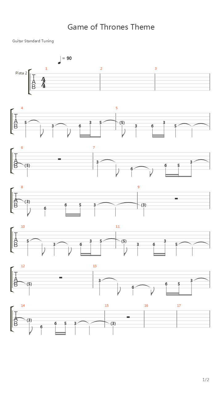 Game of Thrones(冰与火之歌：权利的游戏) - Theme吉他谱