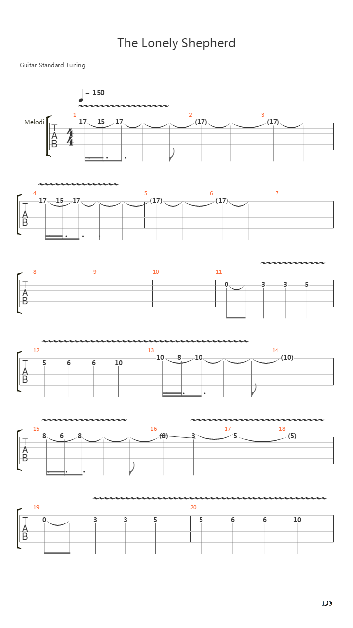 Kill Bill(杀死比尔) - The Lonely Shepherd吉他谱