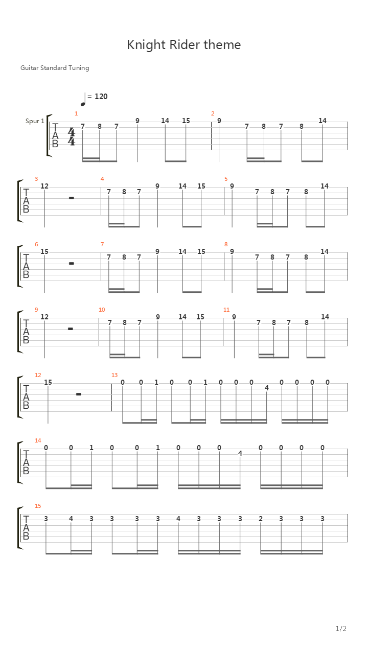 Knight Rider(《霹雳游侠》主题曲)吉他谱