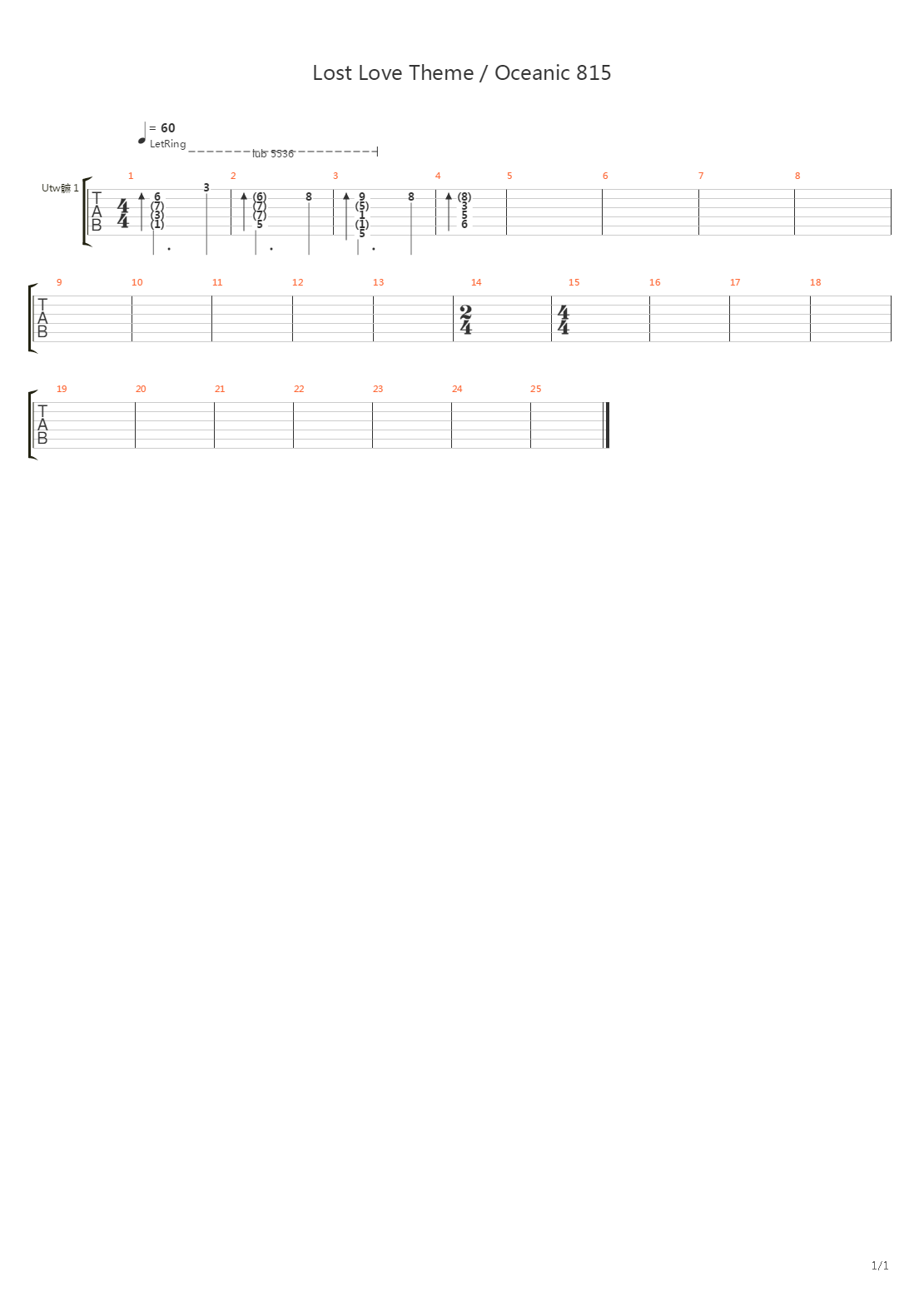 Lost(迷失) - Love Theme Oceanic 815吉他谱