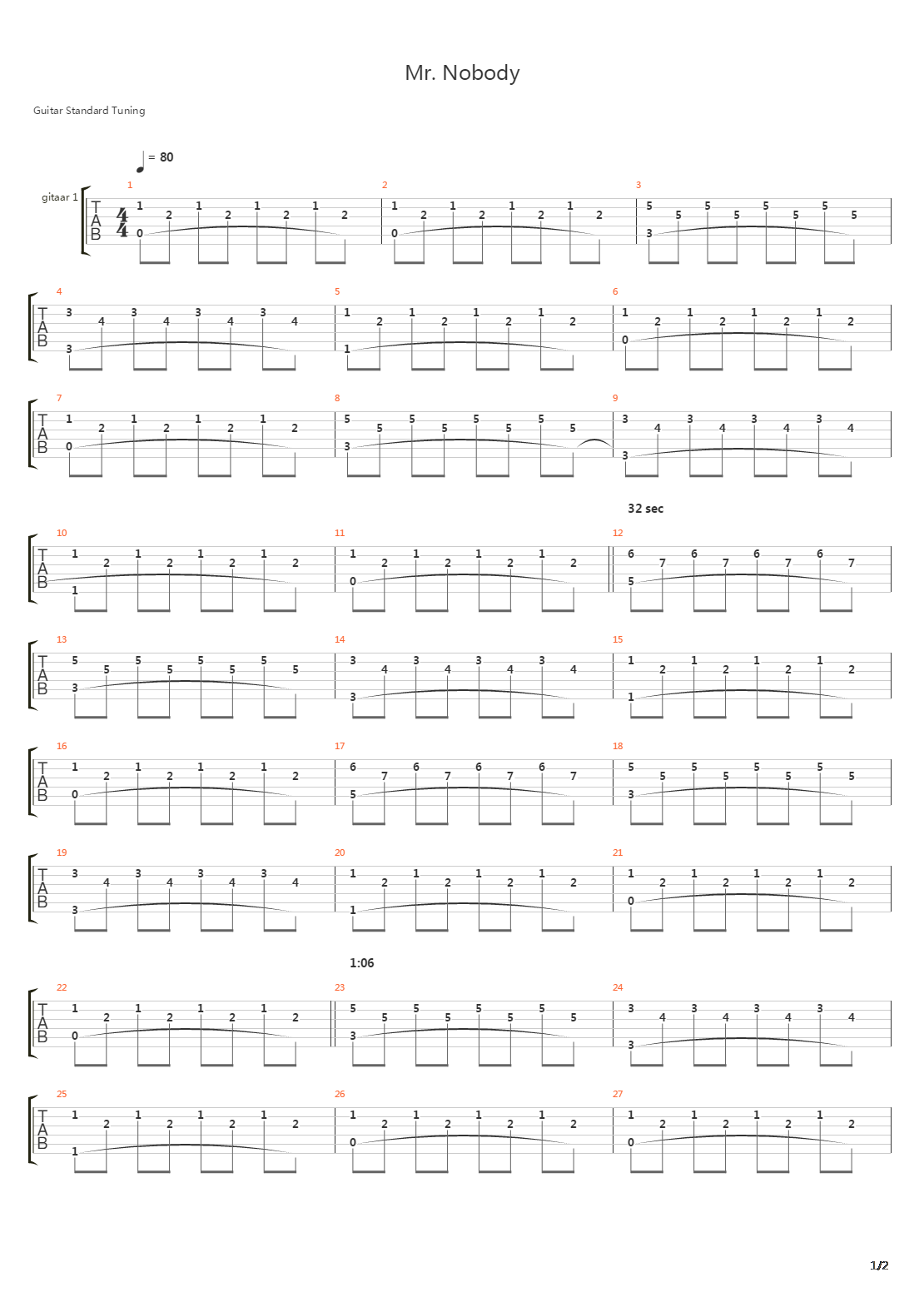 Mr Nobody(《无姓之人》主题曲)吉他谱