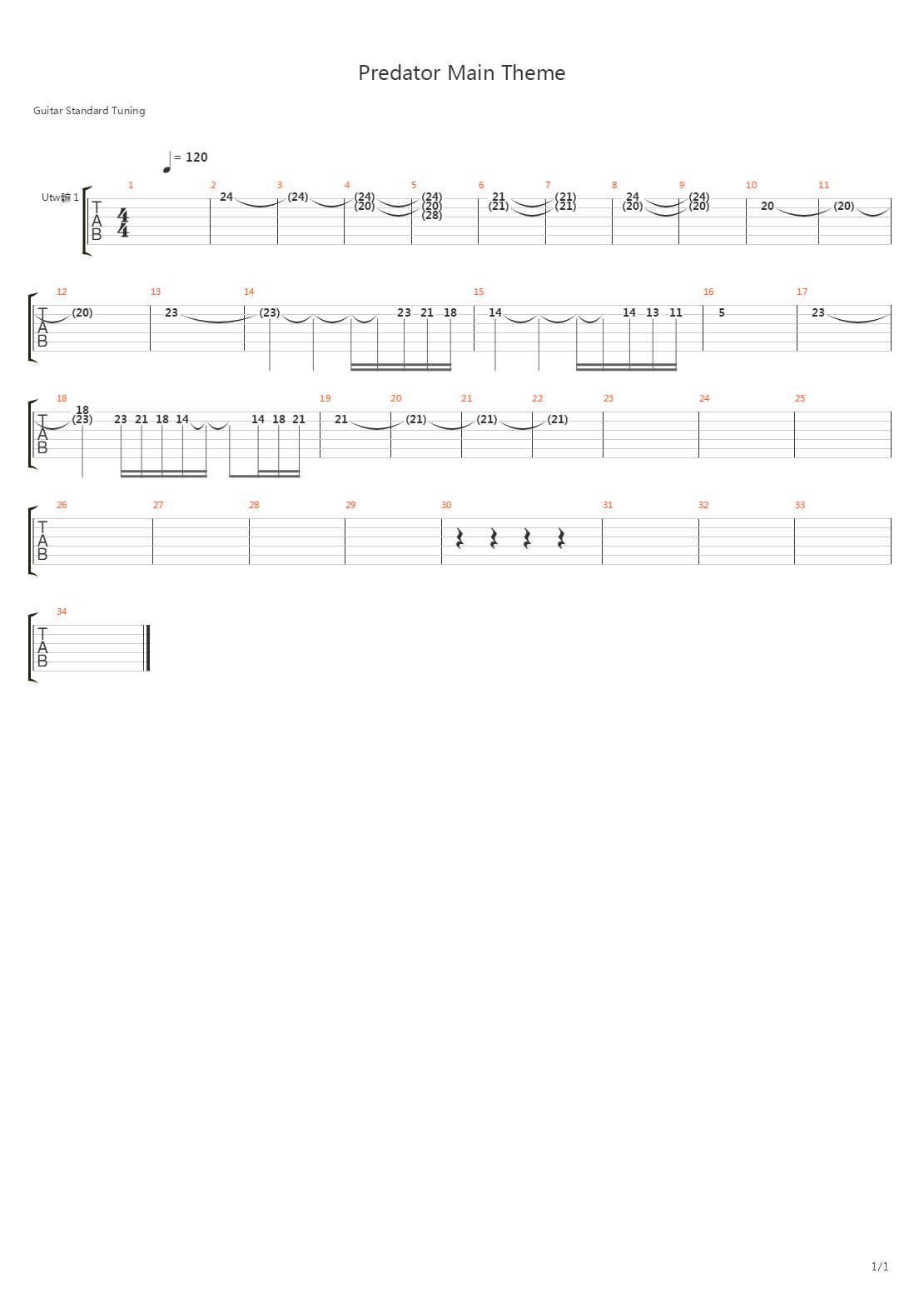 Predator(《铁血战士》主题曲)吉他谱
