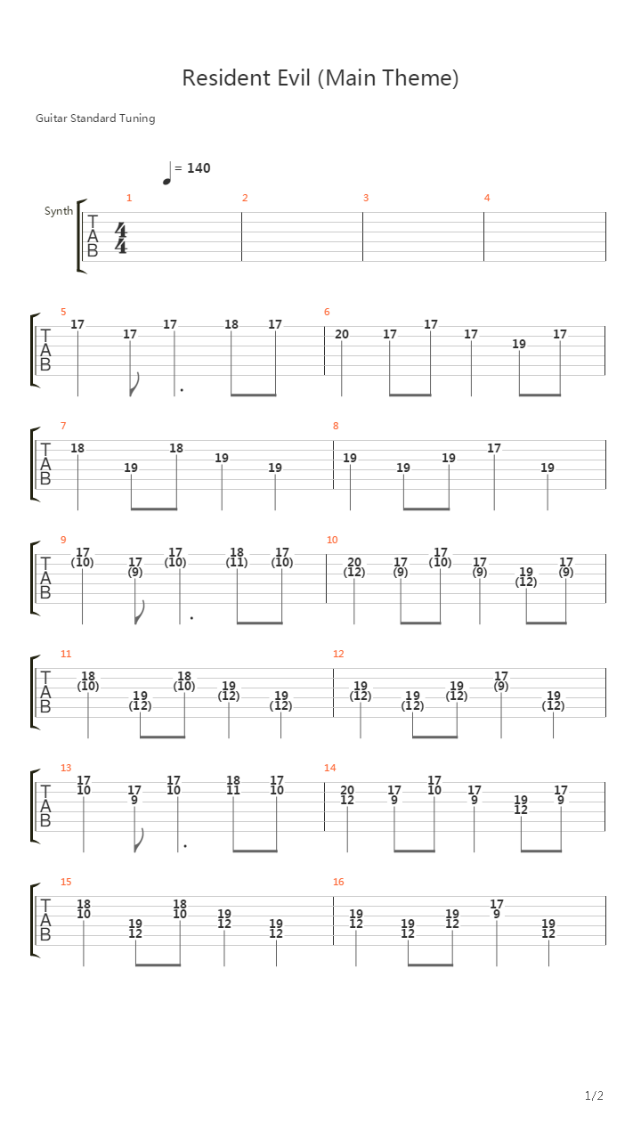 Resident Evil(生化危机) - Theme吉他谱