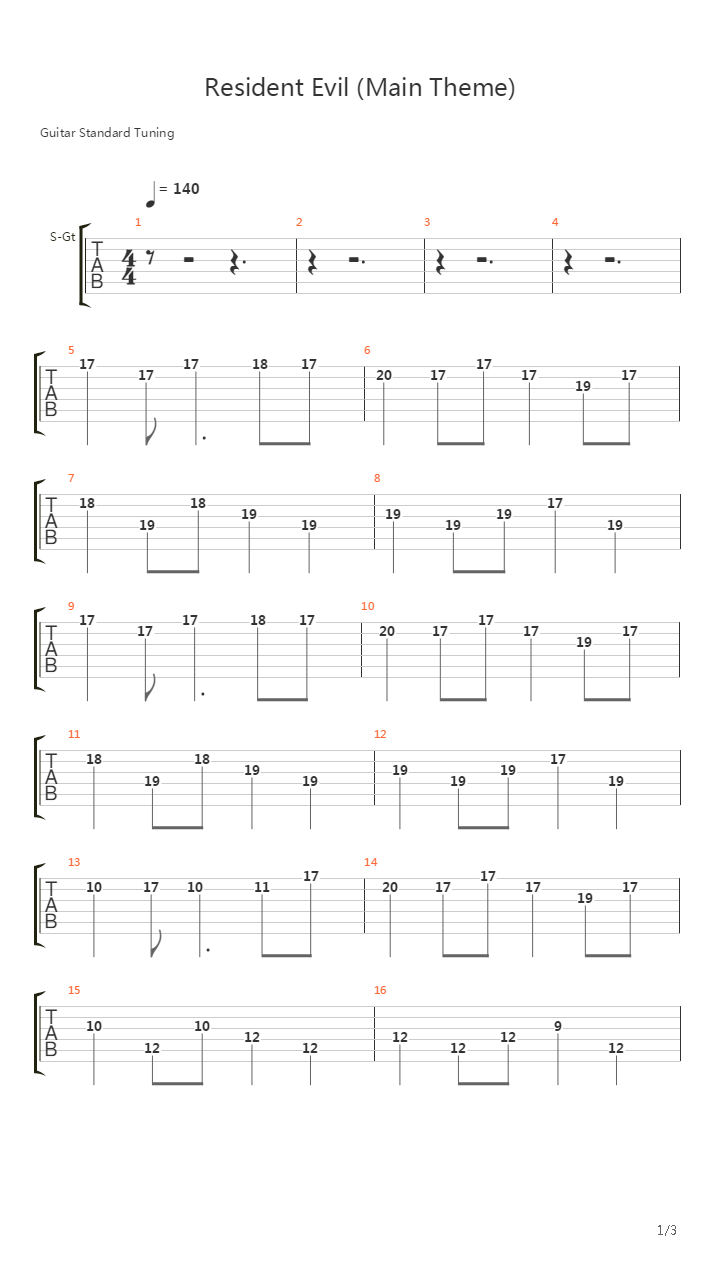 Resident Evil(生化危机) - Theme吉他谱