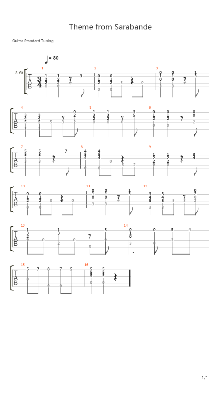 Sarabande(萨拉班德)吉他谱