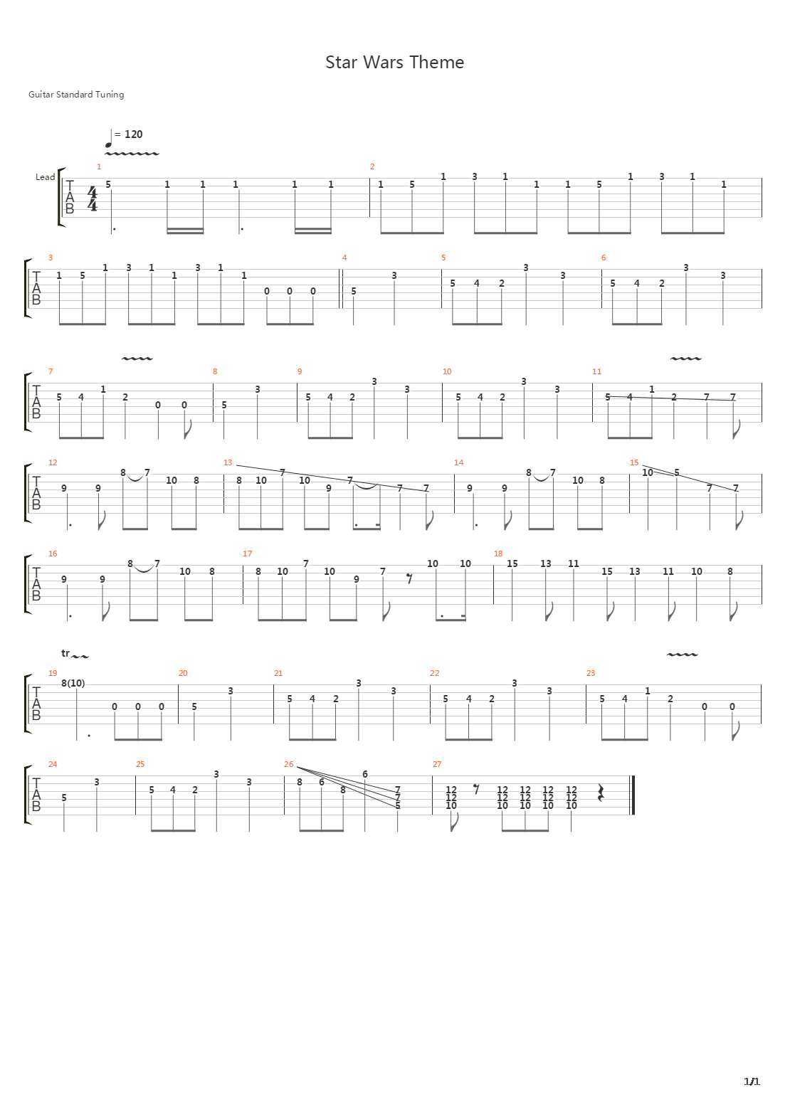 Star Wars(星球大战) - Main Theme吉他谱