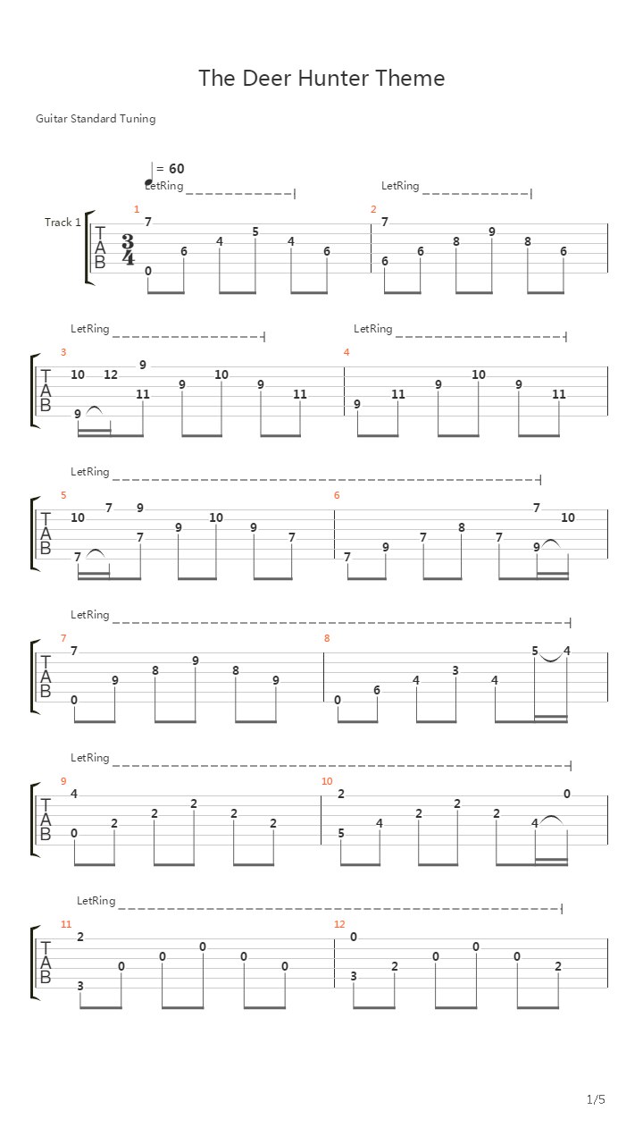 The Deer Hunter - Theme吉他谱