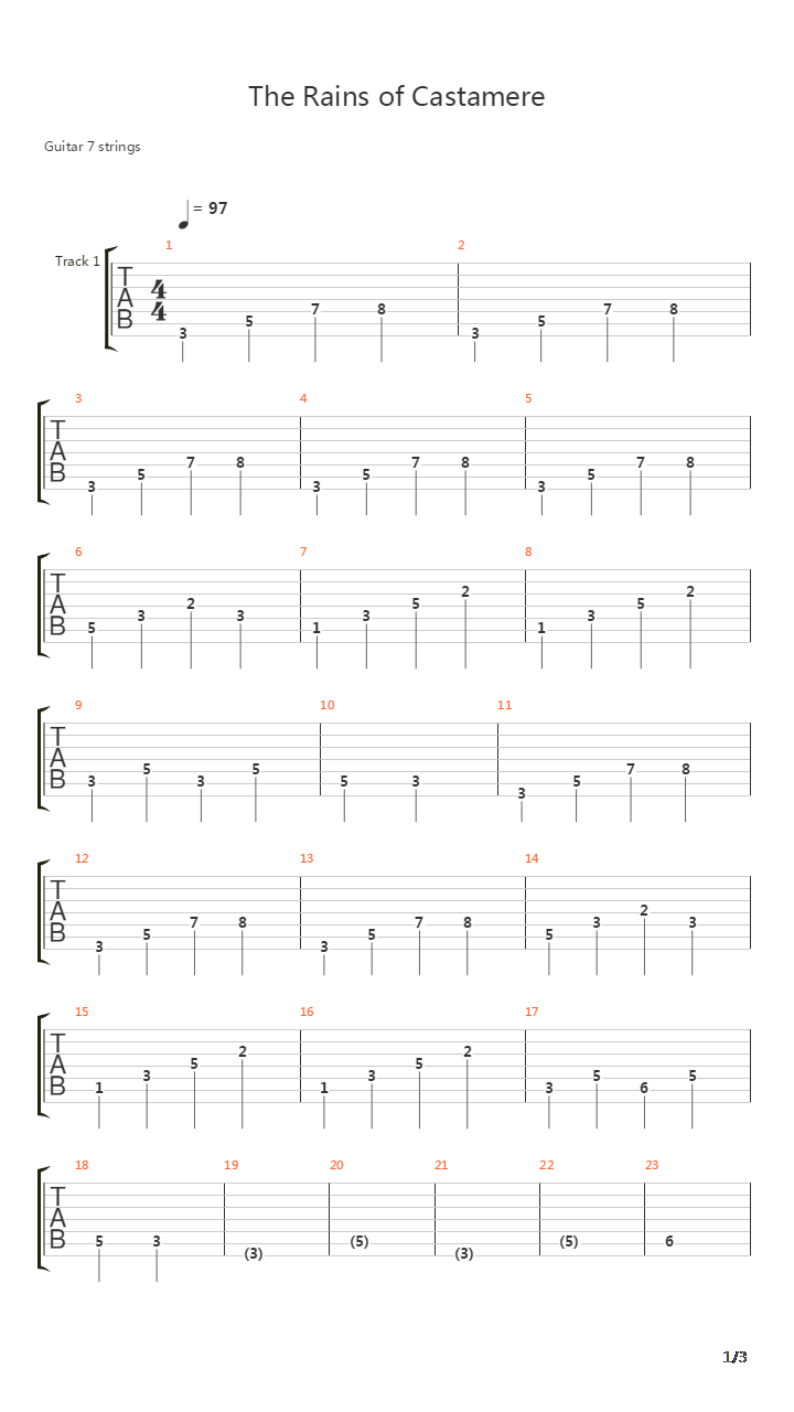 The Rains Of Castamere(卡斯特梅的雨季)吉他谱