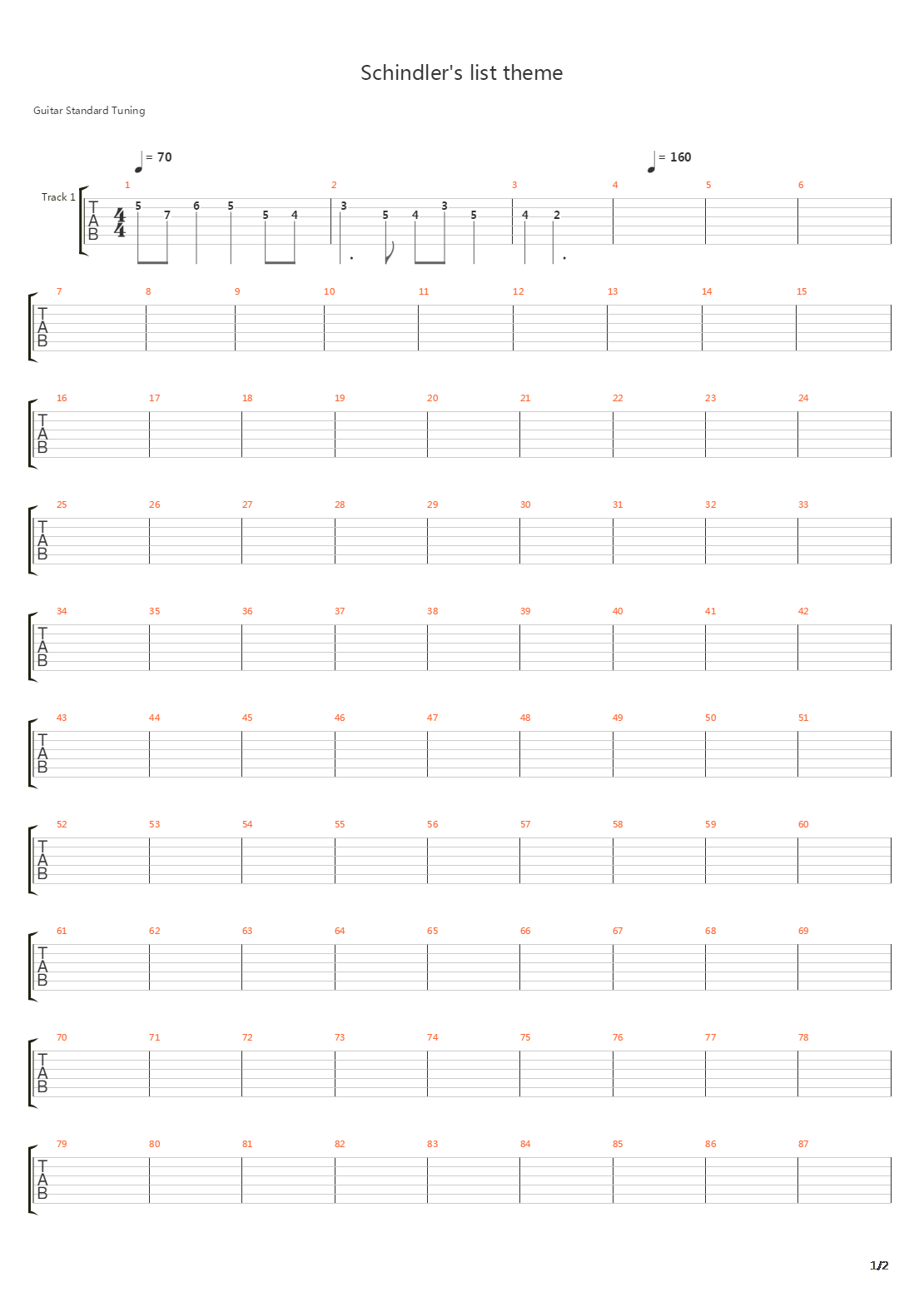 Theme From Schindler's List(辛德勒名单)吉他谱