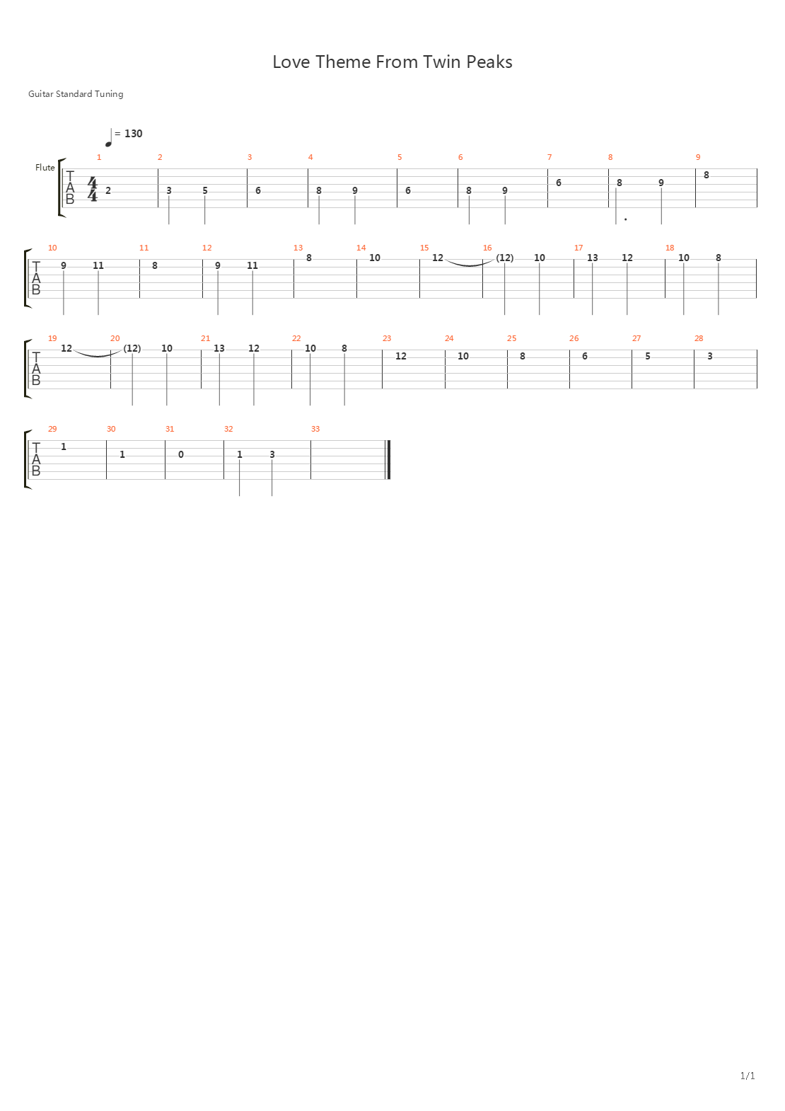 Twin Peaks(双峰) - Love Theme吉他谱