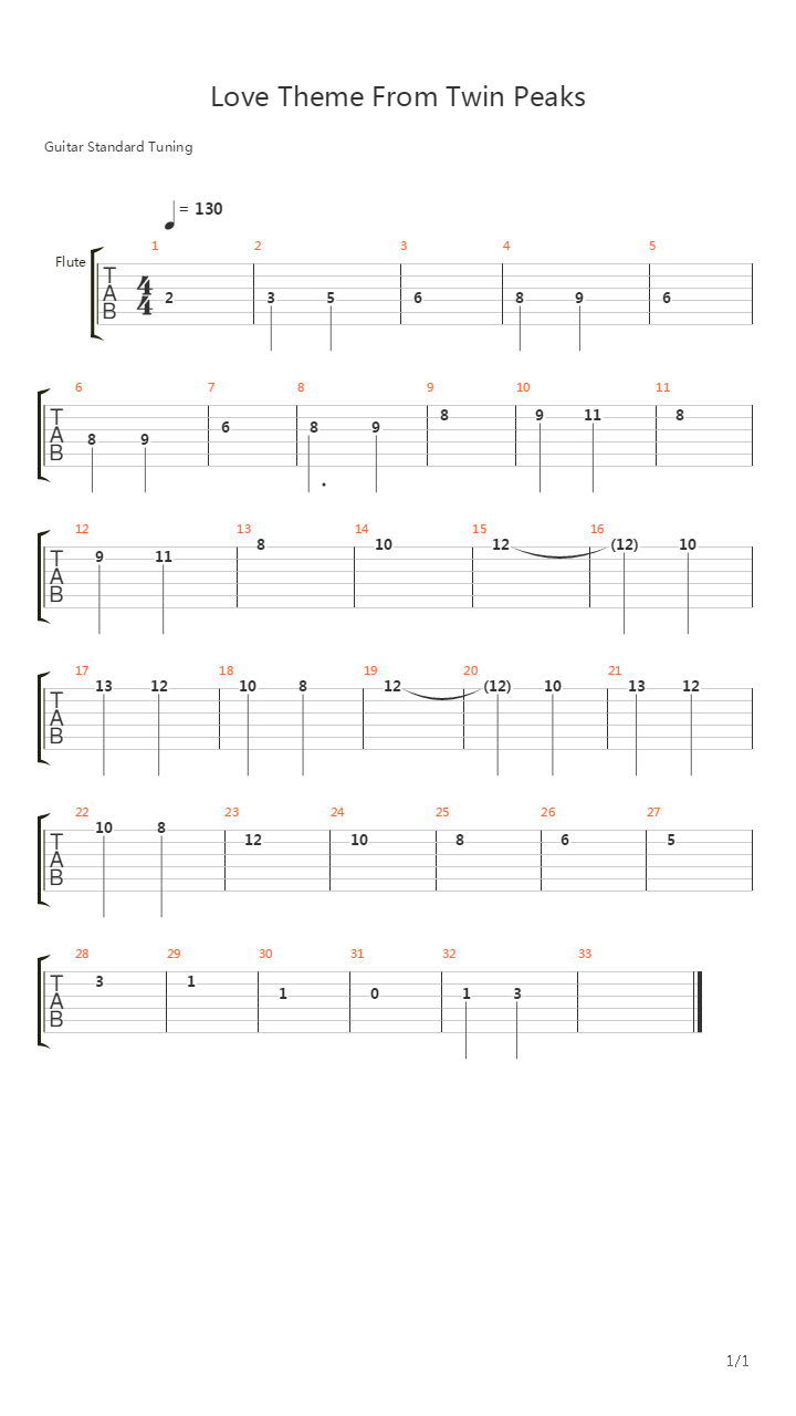 Twin Peaks(双峰) - Love Theme吉他谱