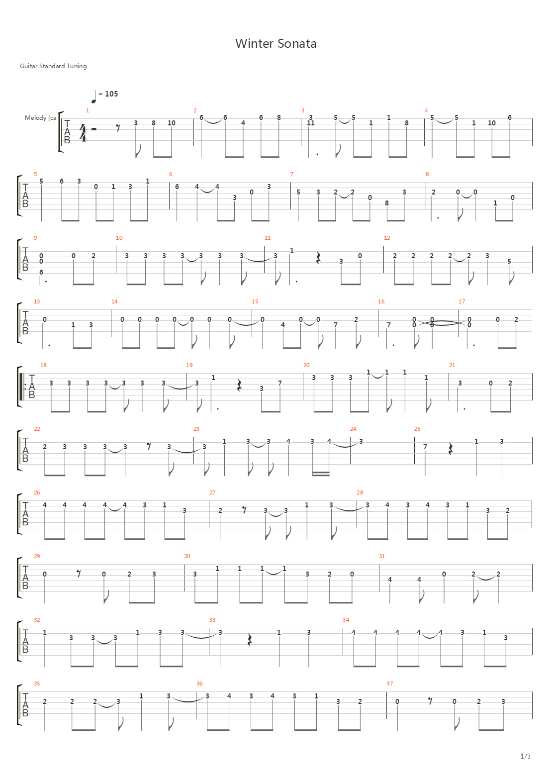 Winter Sonata(《冬日恋歌》主题曲)吉他谱