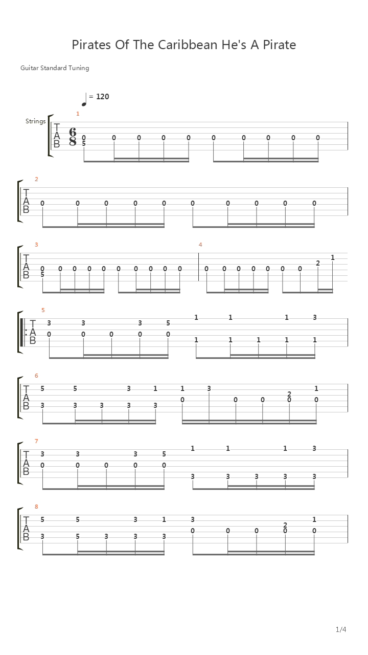 加勒比海盗(Pirates Of The Caribbean) - Hes A Pirate吉他谱