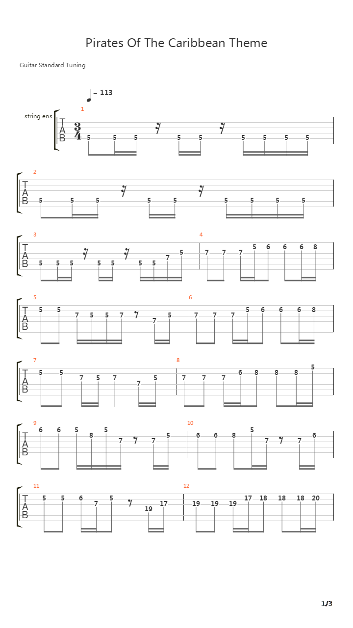 加勒比海盗(Pirates Of The Caribbean) - Theme吉他谱