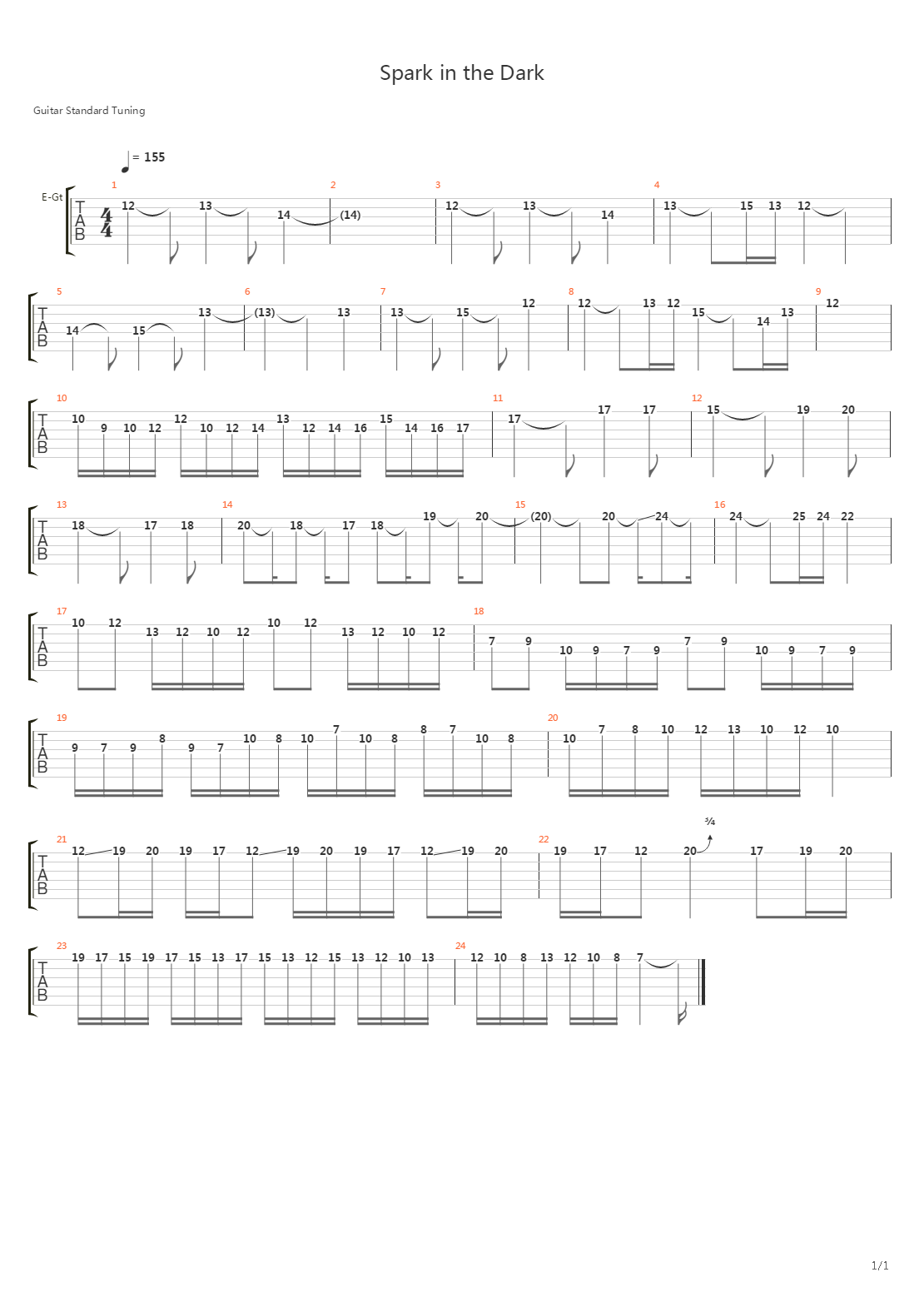 头文字D - Spark in the Dark吉他谱