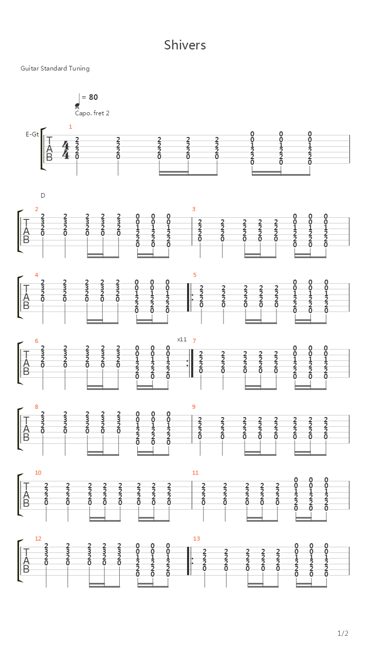 Shivers吉他谱