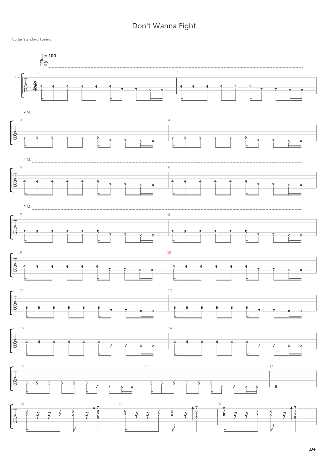 Dont Wanna Fight吉他谱