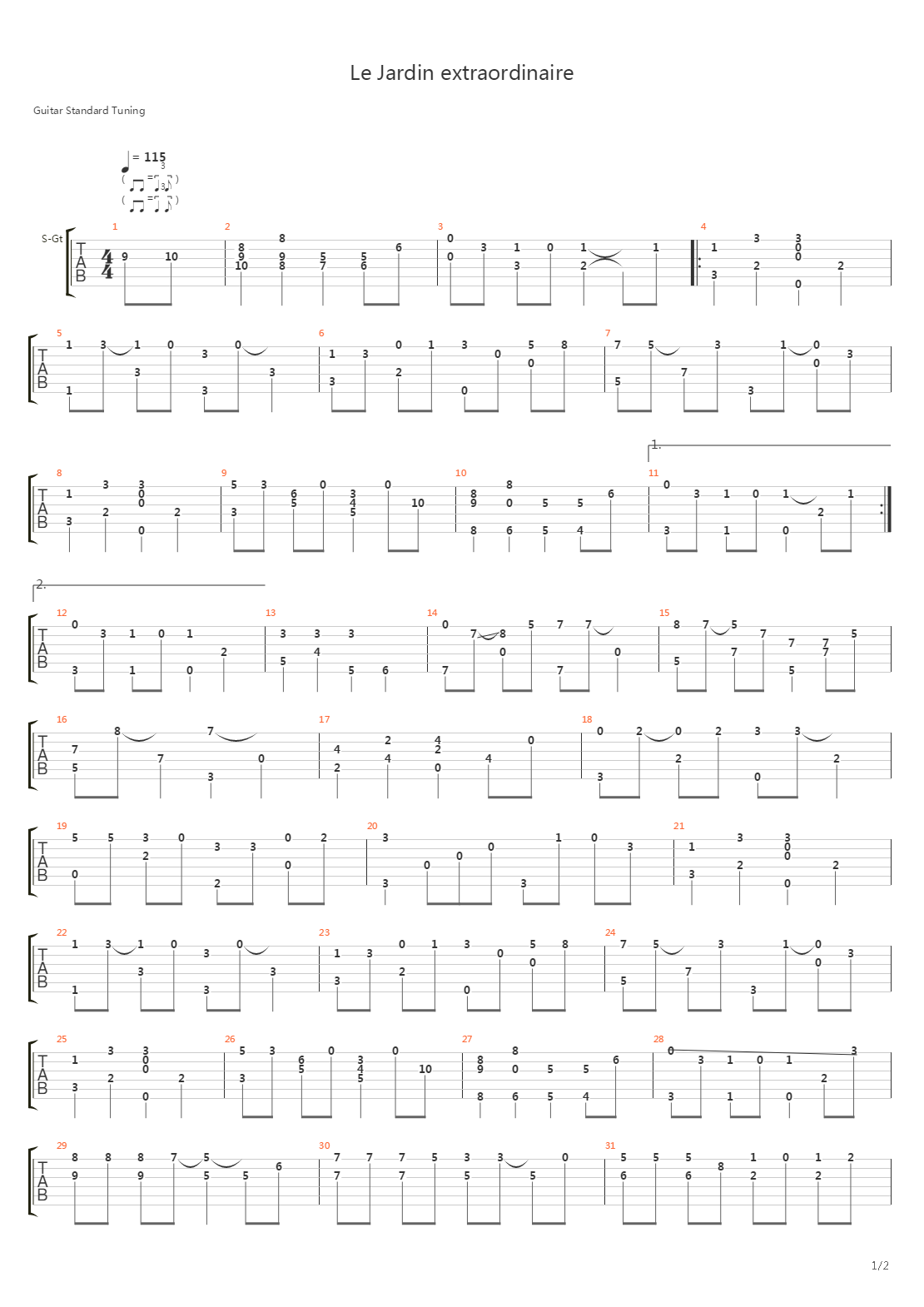 Le Jardin Extraordinaire吉他谱