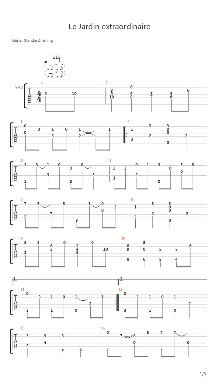 Le Jardin Extraordinaire吉他谱