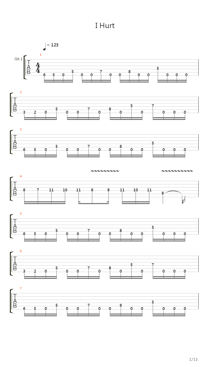 I Hurt吉他谱