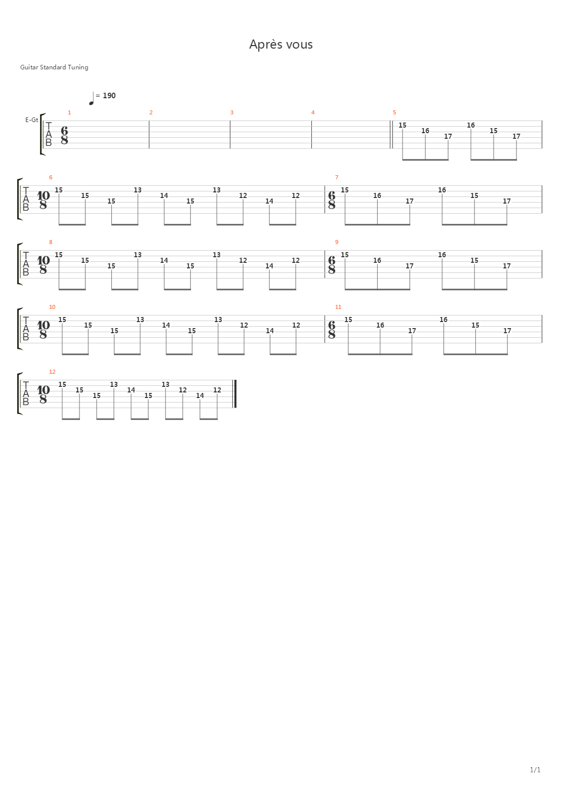 Apres Vous吉他谱