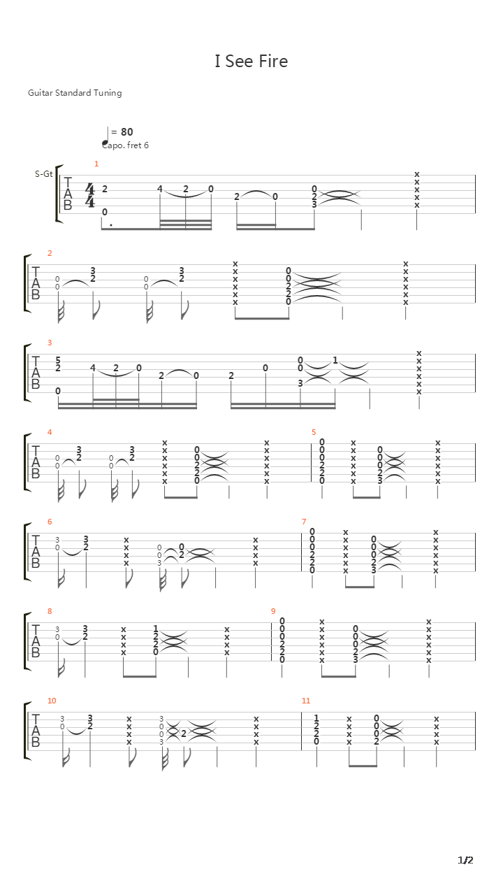 I See Fire吉他谱