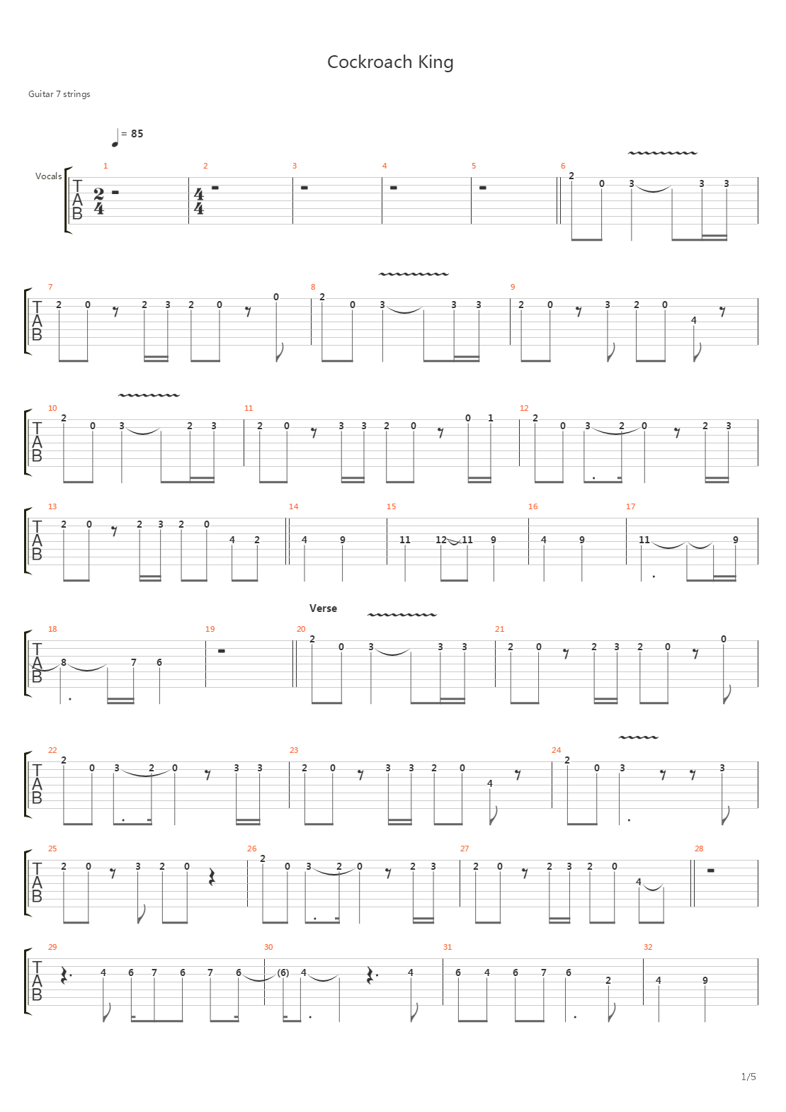 Cockroach King吉他谱