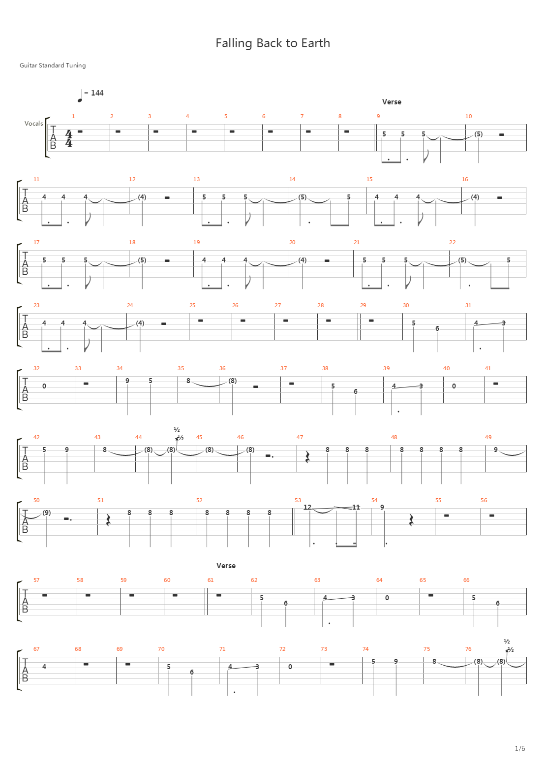 Falling Back To Earth吉他谱