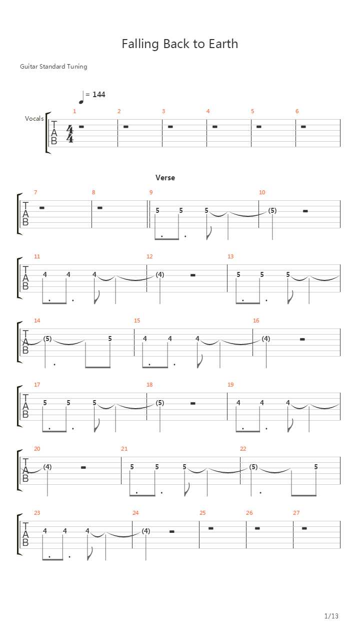 Falling Back To Earth吉他谱