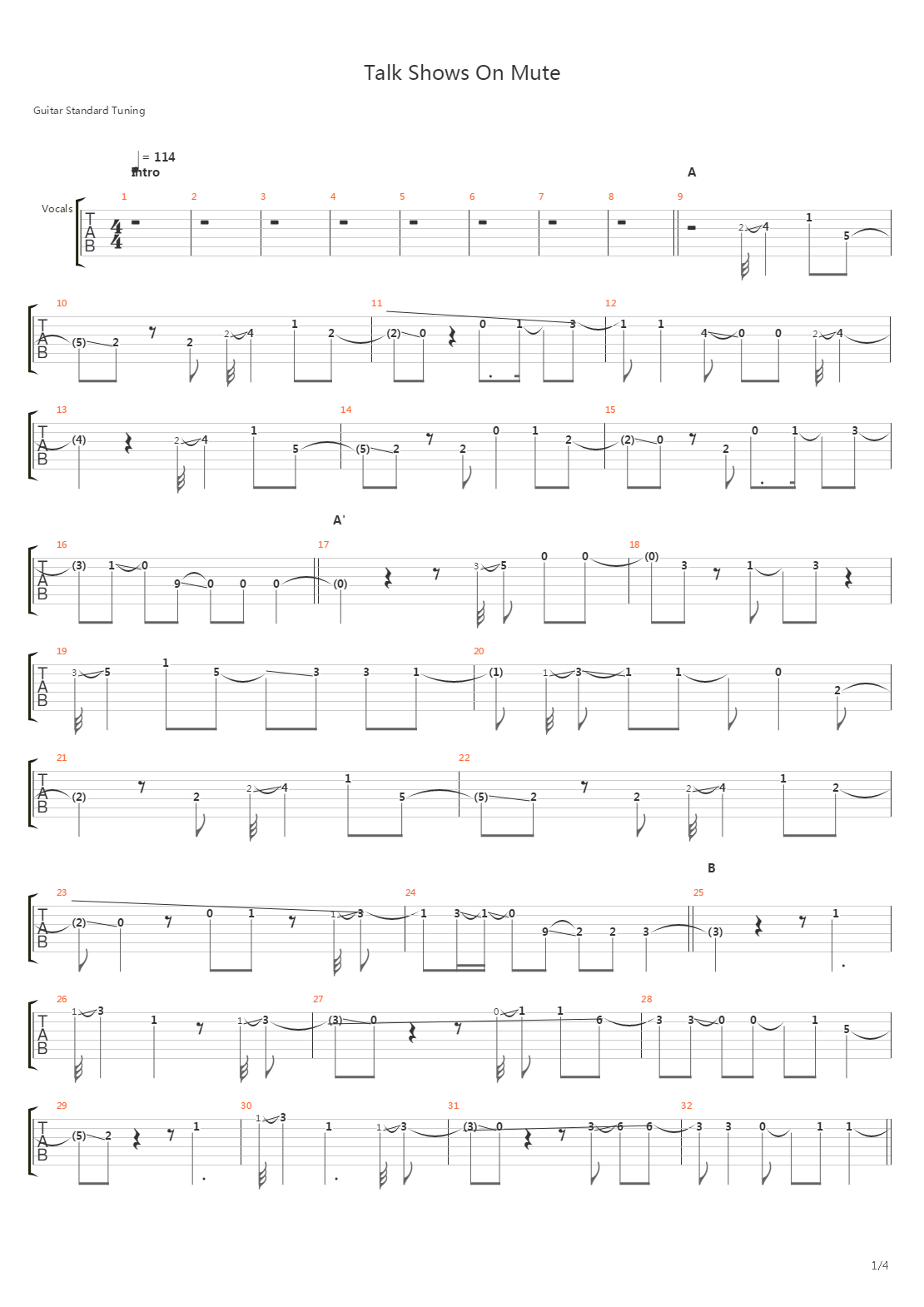 Talk Shows On Mute吉他谱