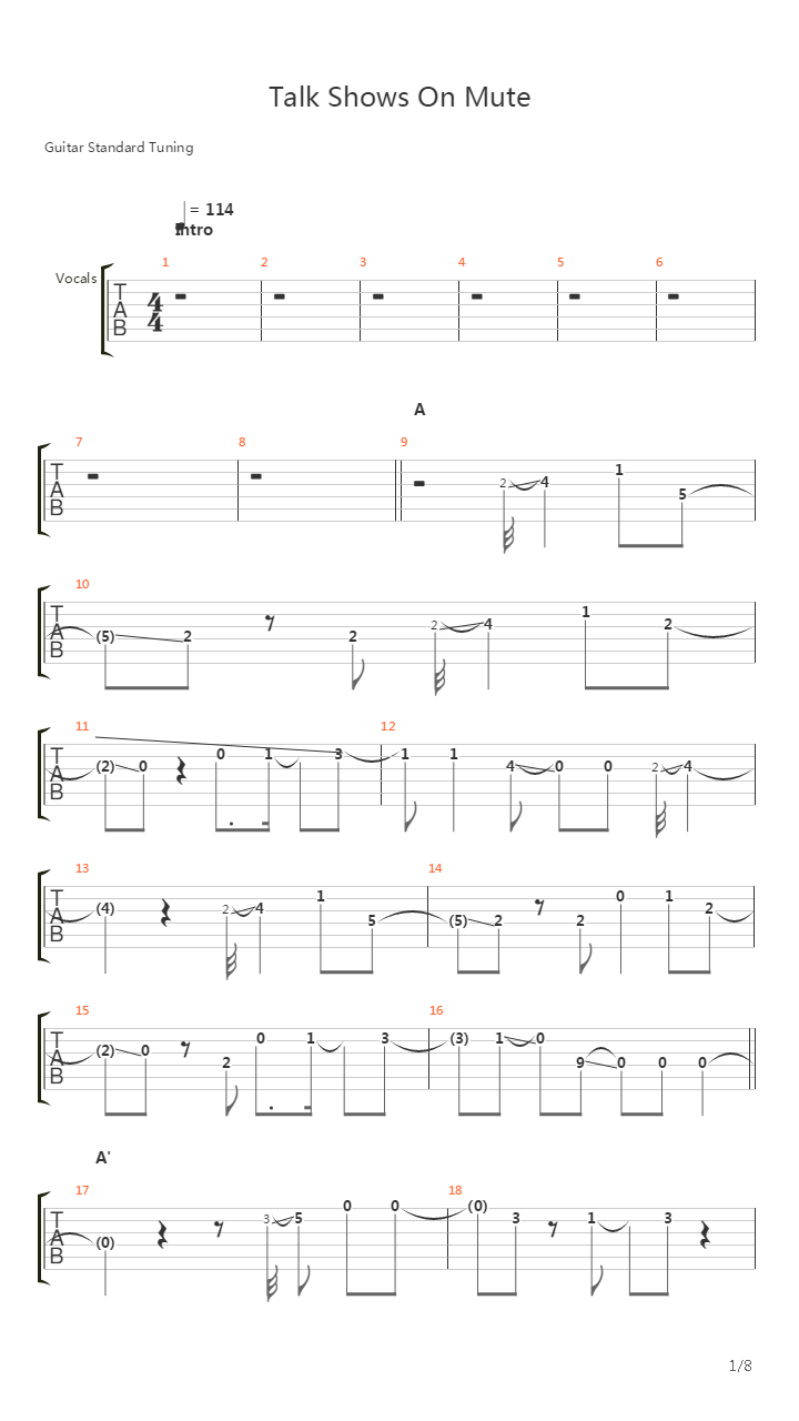Talk Shows On Mute吉他谱