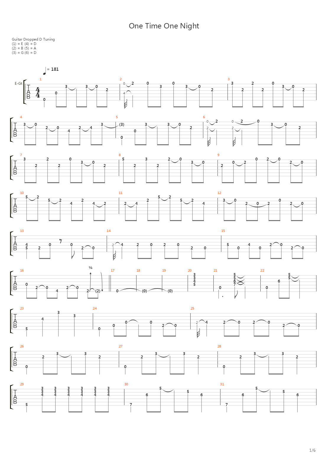 One Time One Night吉他谱