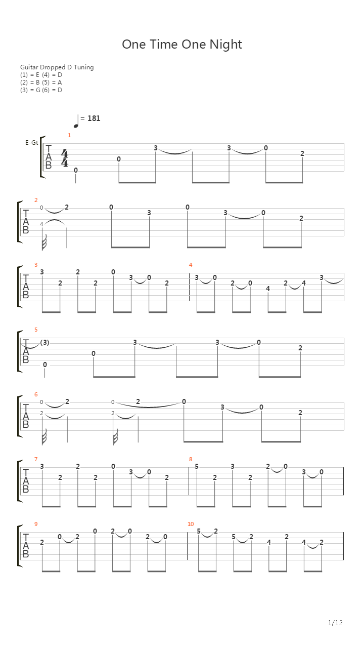One Time One Night吉他谱